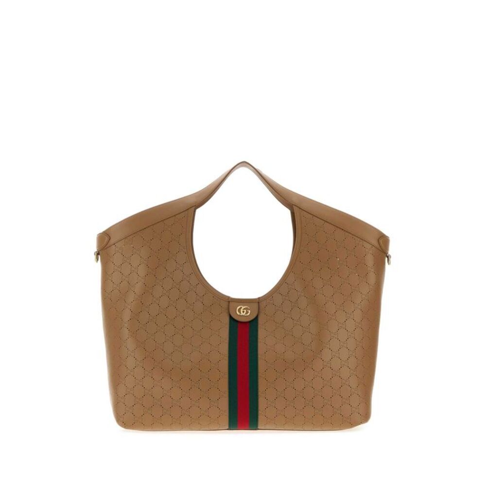 Gucci Women Camel Leather Large Gucci Giglio Shopping Bag